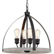 Wholesale - Selma 20" 4-Light Farmhouse Pendant Light, Gray Oak Wood Style + Galvanized Black Finish, UPC: â€Ž810018523282